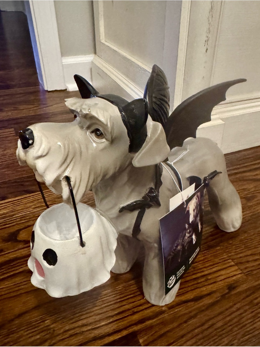 Schnauzer Halloween Dog With Bat Wings &Candy Holder.